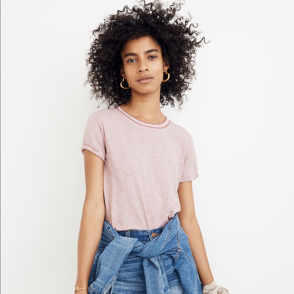 Madewell Whisper Cotton Ringer Tee in Stripe, Sz L